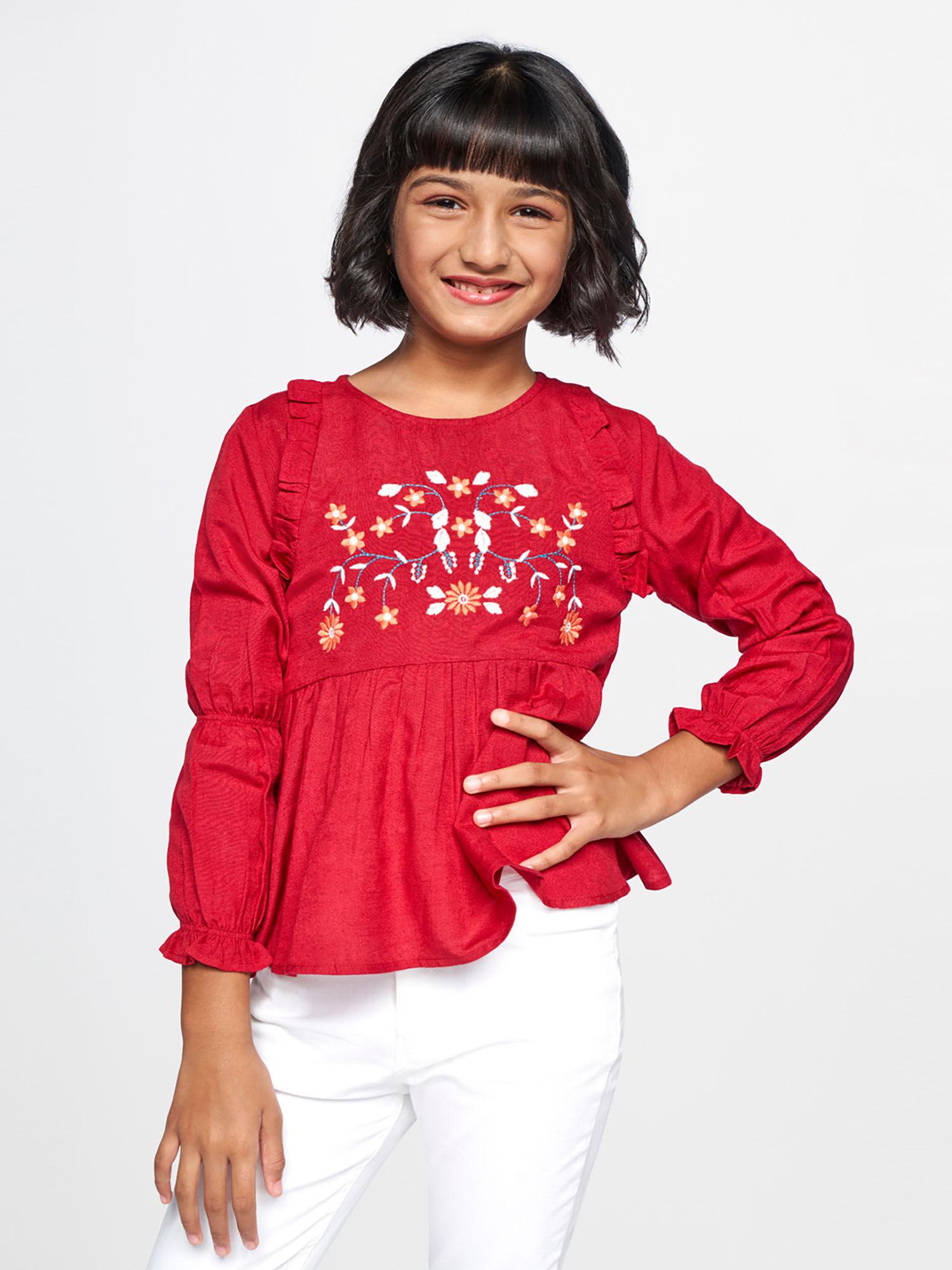 red embroidered peplum top