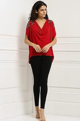 red embroidered top