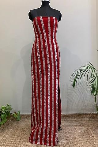 red embroidered tube dress