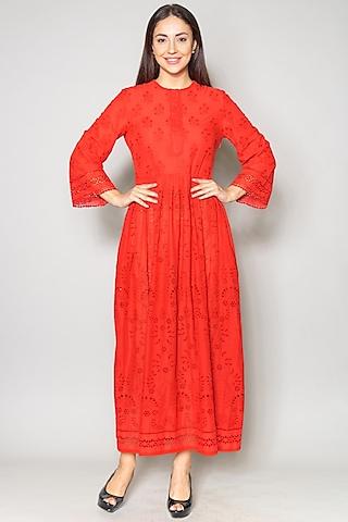 red embroidered tunic dress