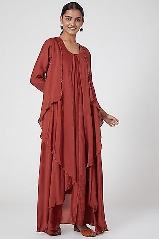 red embroidered tunic with pant