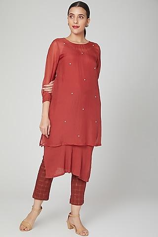 red embroidery dresses with pants