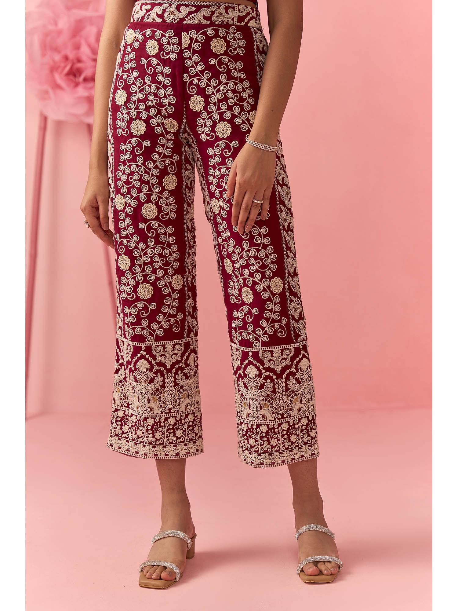 red embroidery pants
