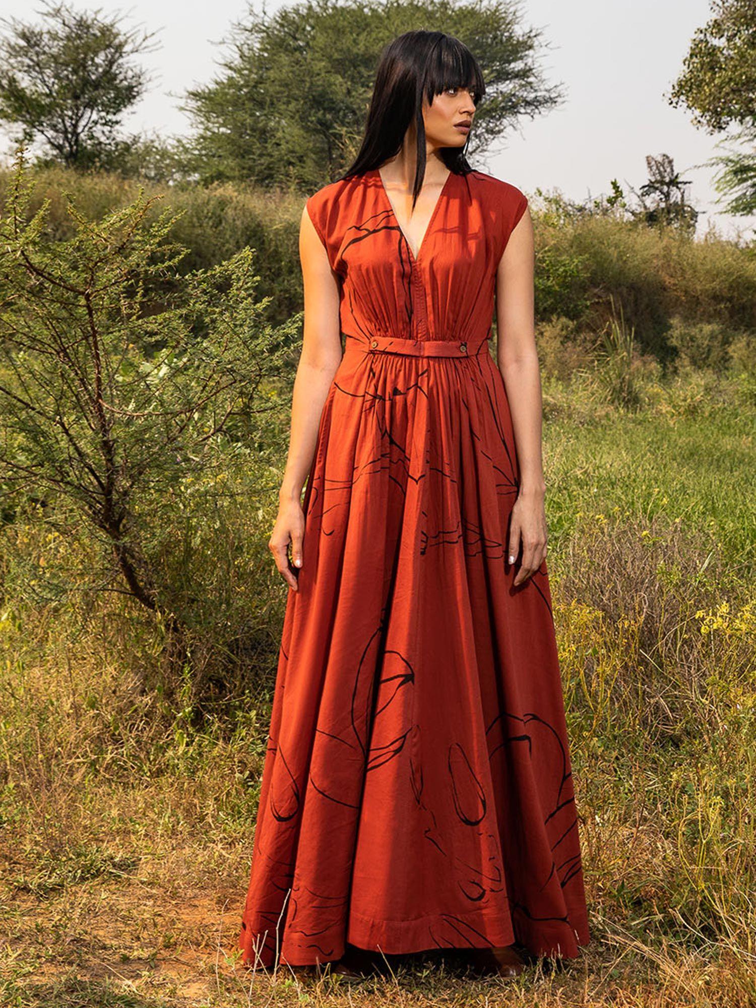 red english rose dress