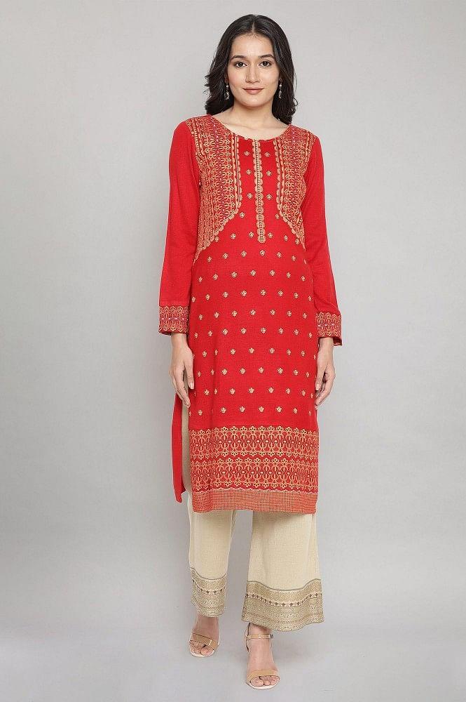 red festive winter kurta