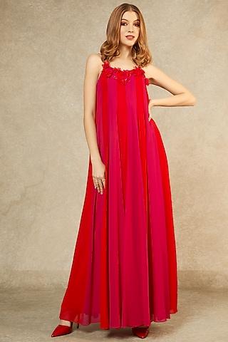 red flame & magenta multi-panelled gown