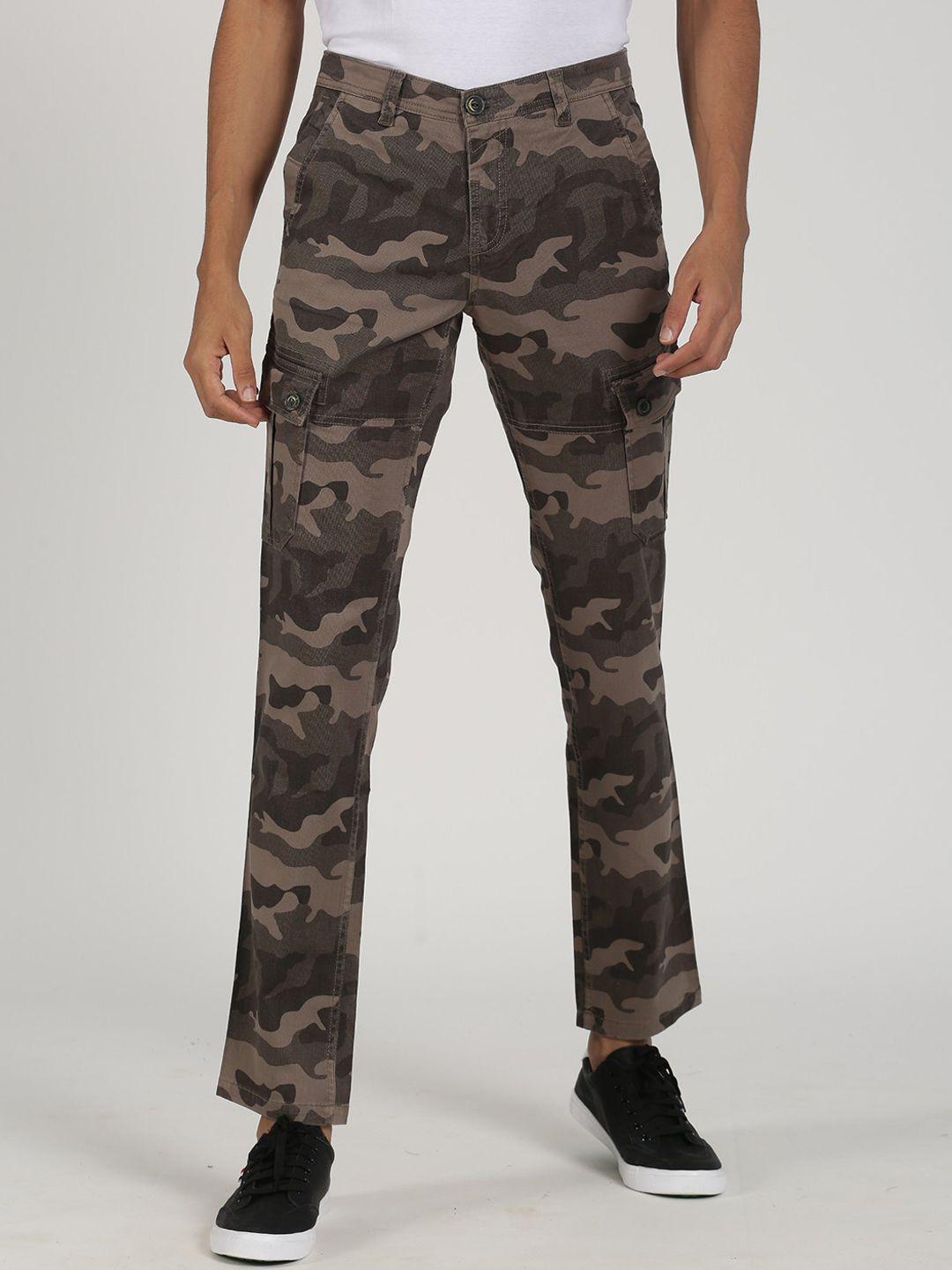 red flame men camouflage printed slim fit mid-rise cargo trouser