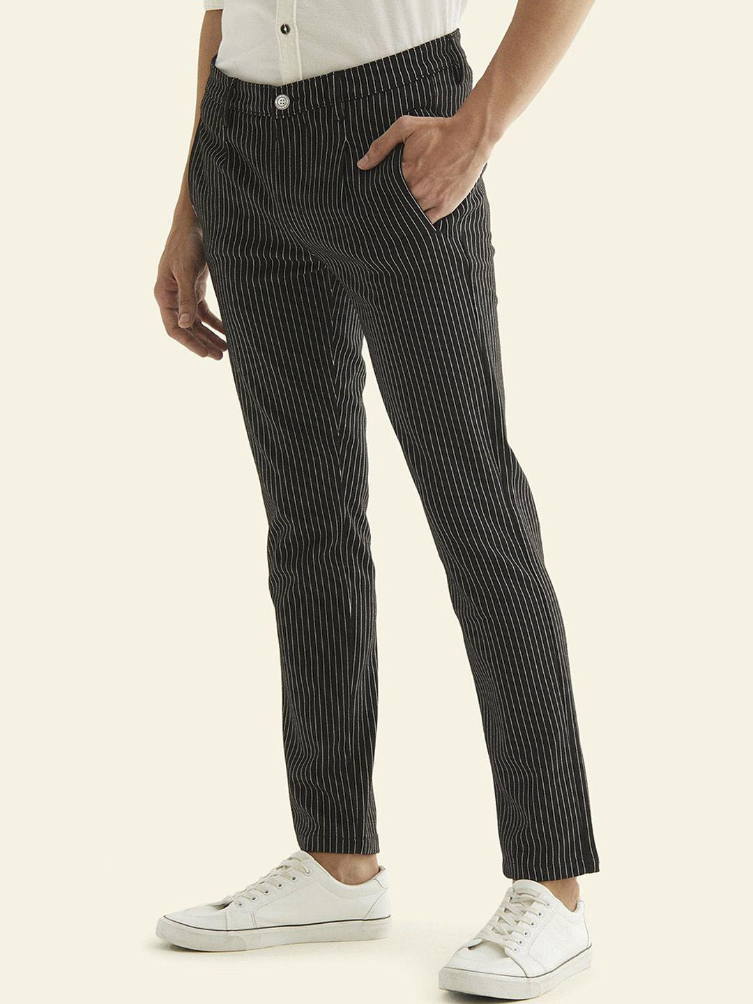 red flame men mid rise slim fit striped stretchable trousers