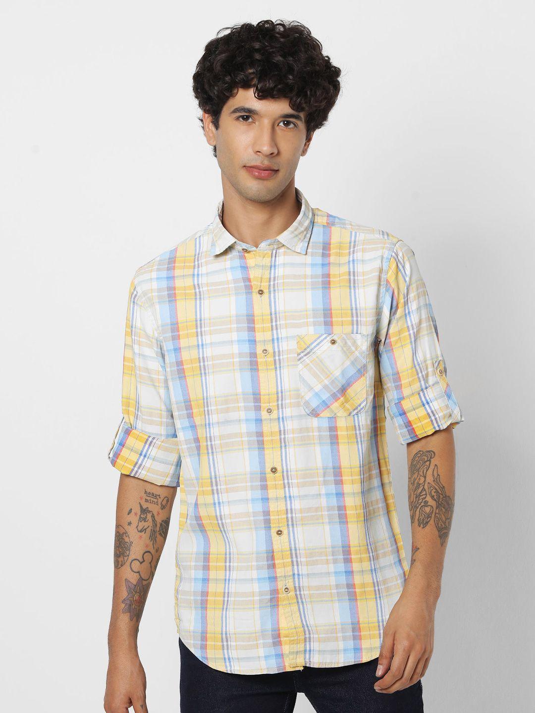 red flame regular fit cotton checked casual shirt