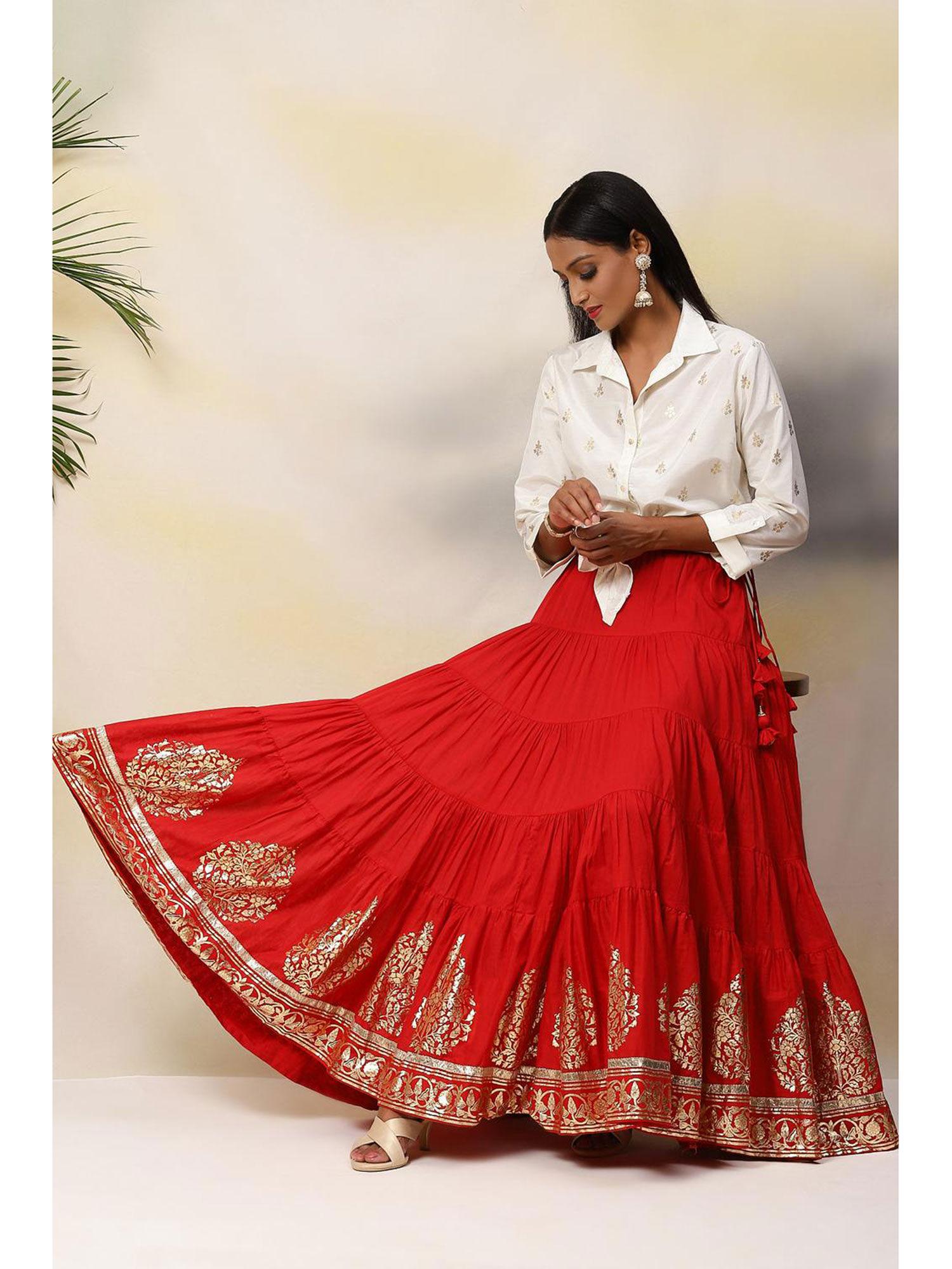 red flared cotton skirts