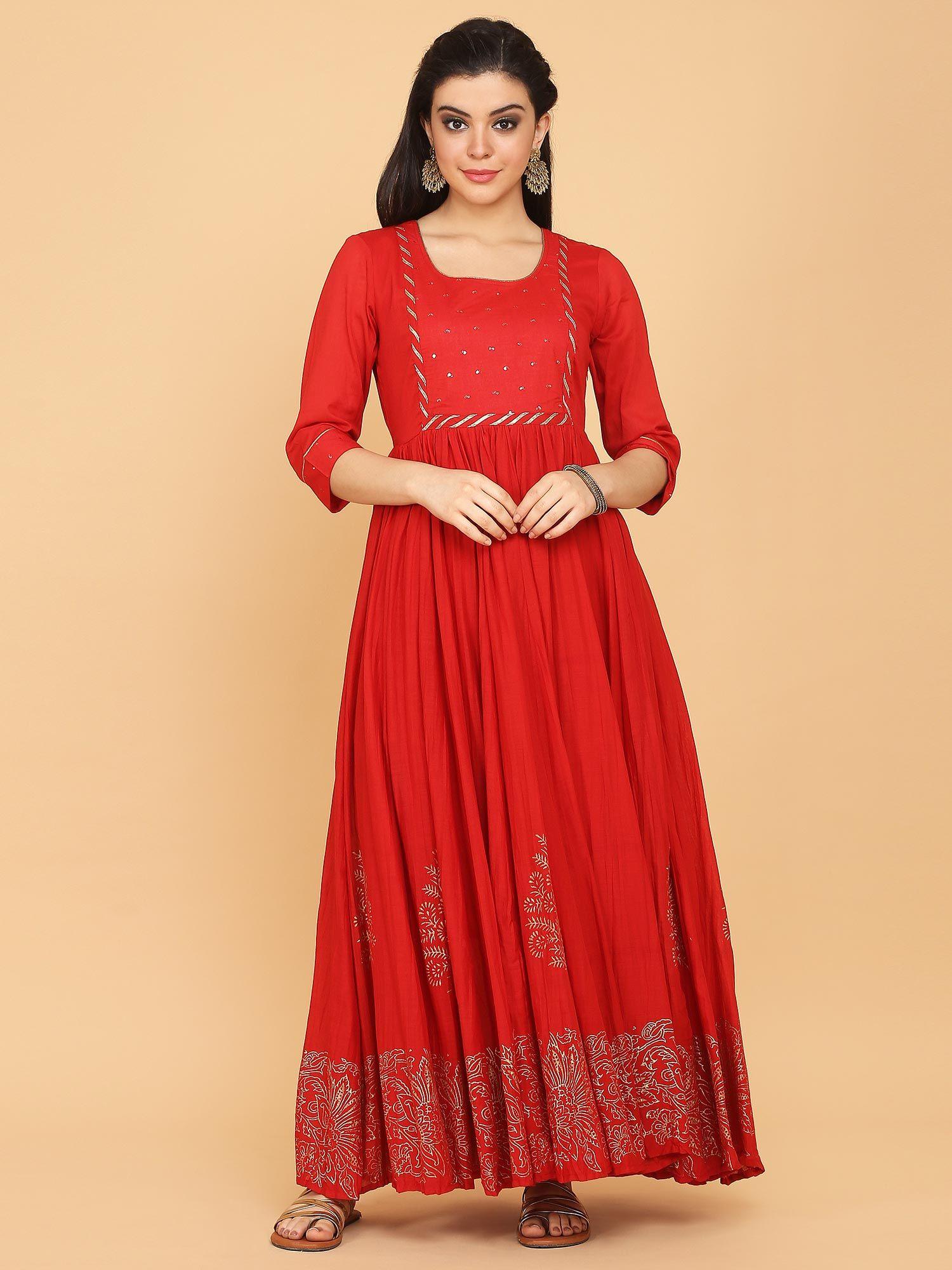 red flared gown