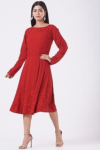 red floral embroidered dress