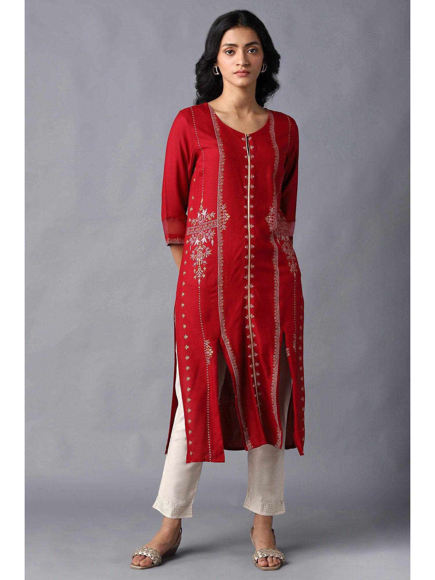 red floral kurta