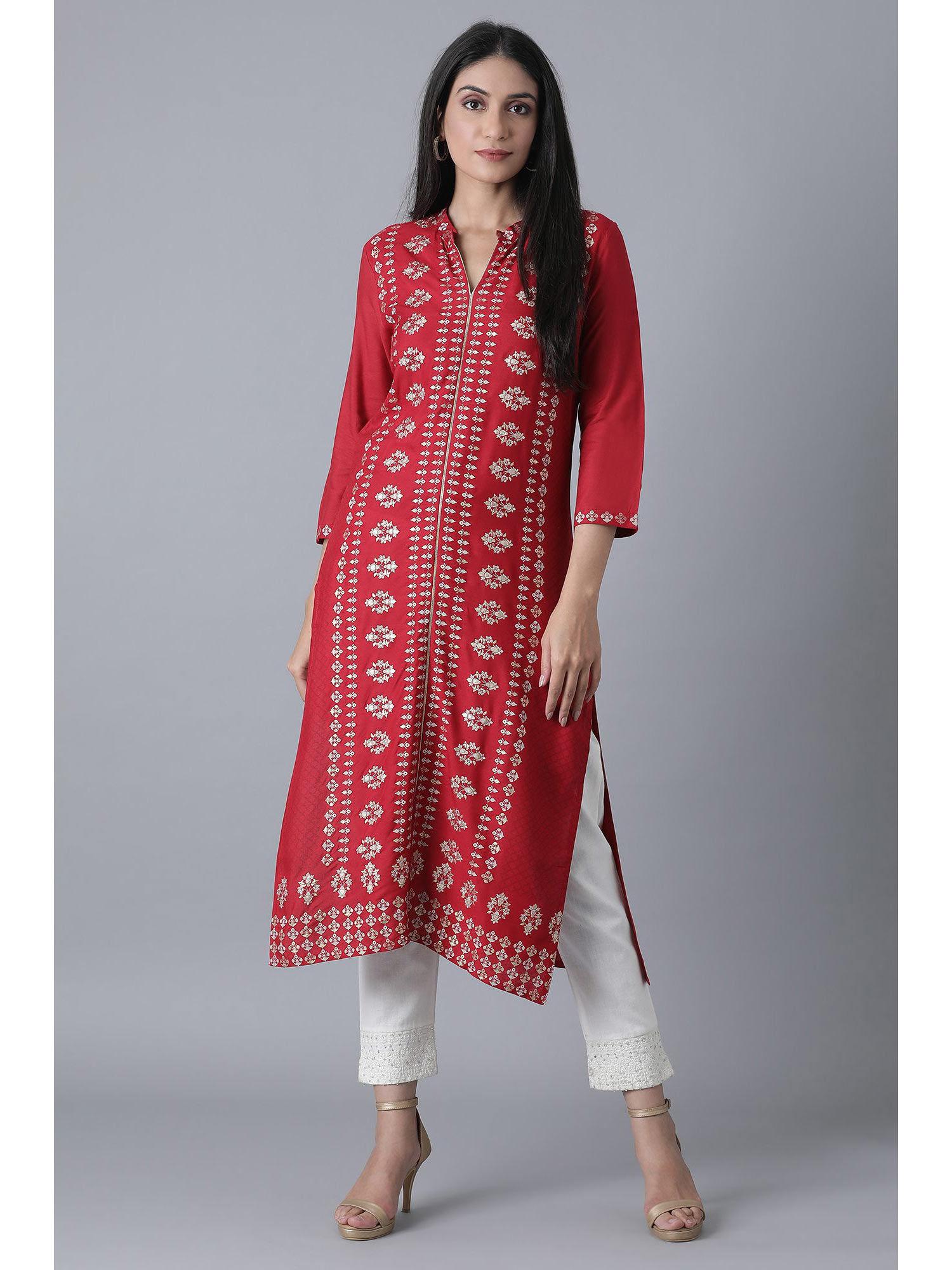 red floral kurta