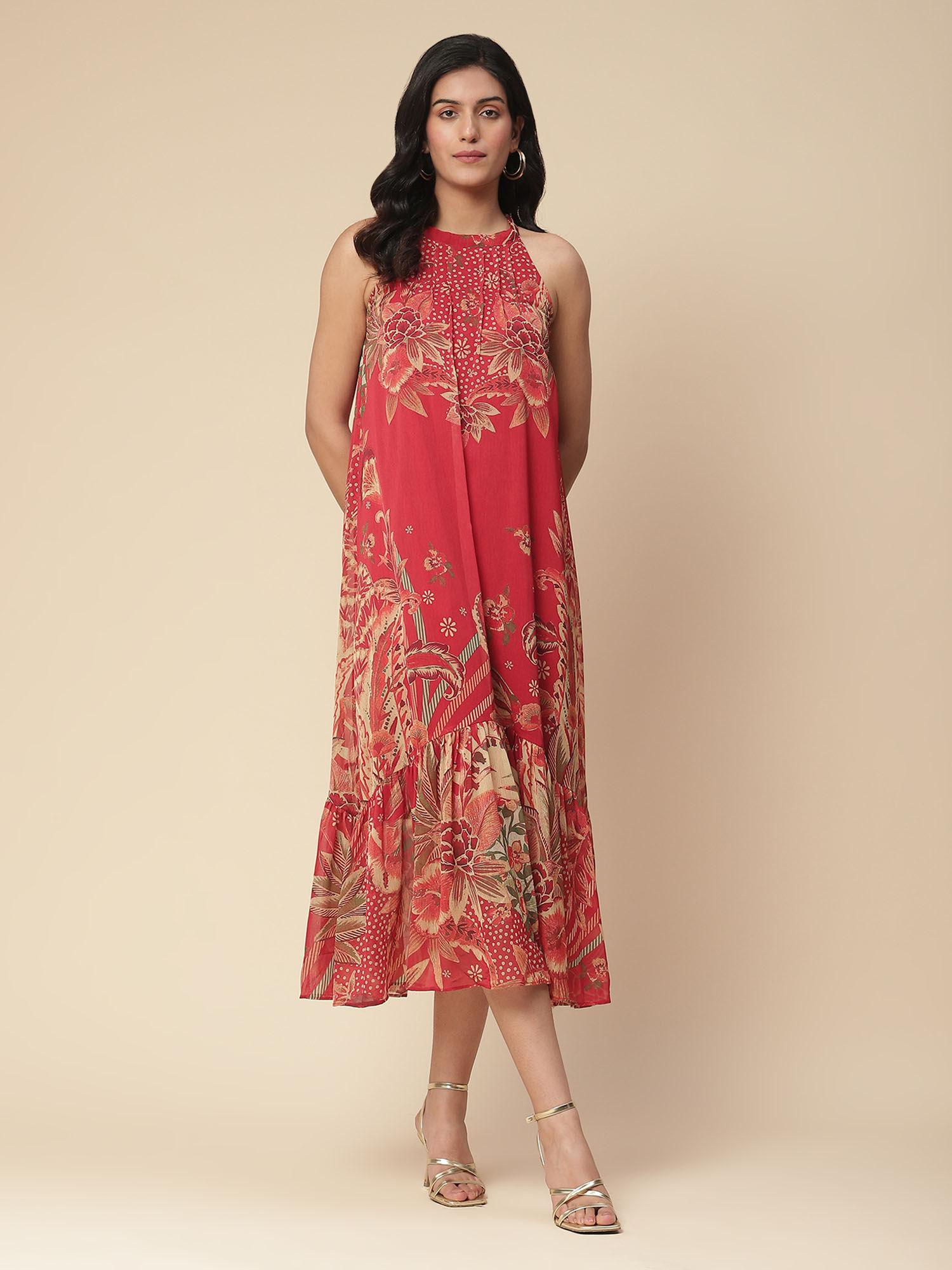 red floral print long dress