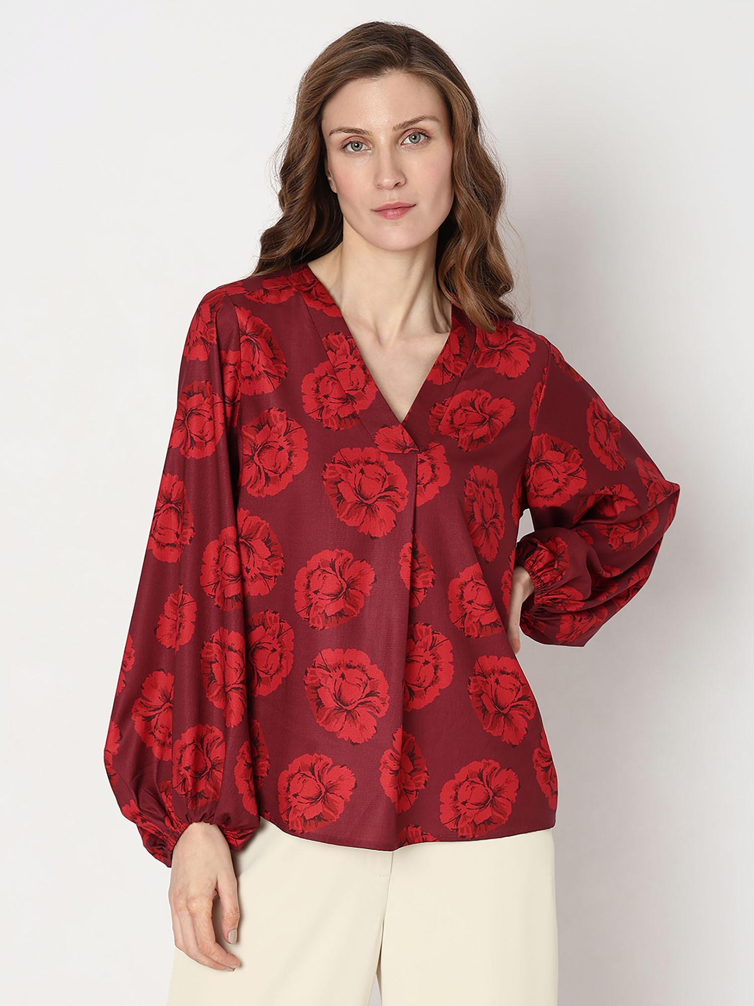 red floral print top