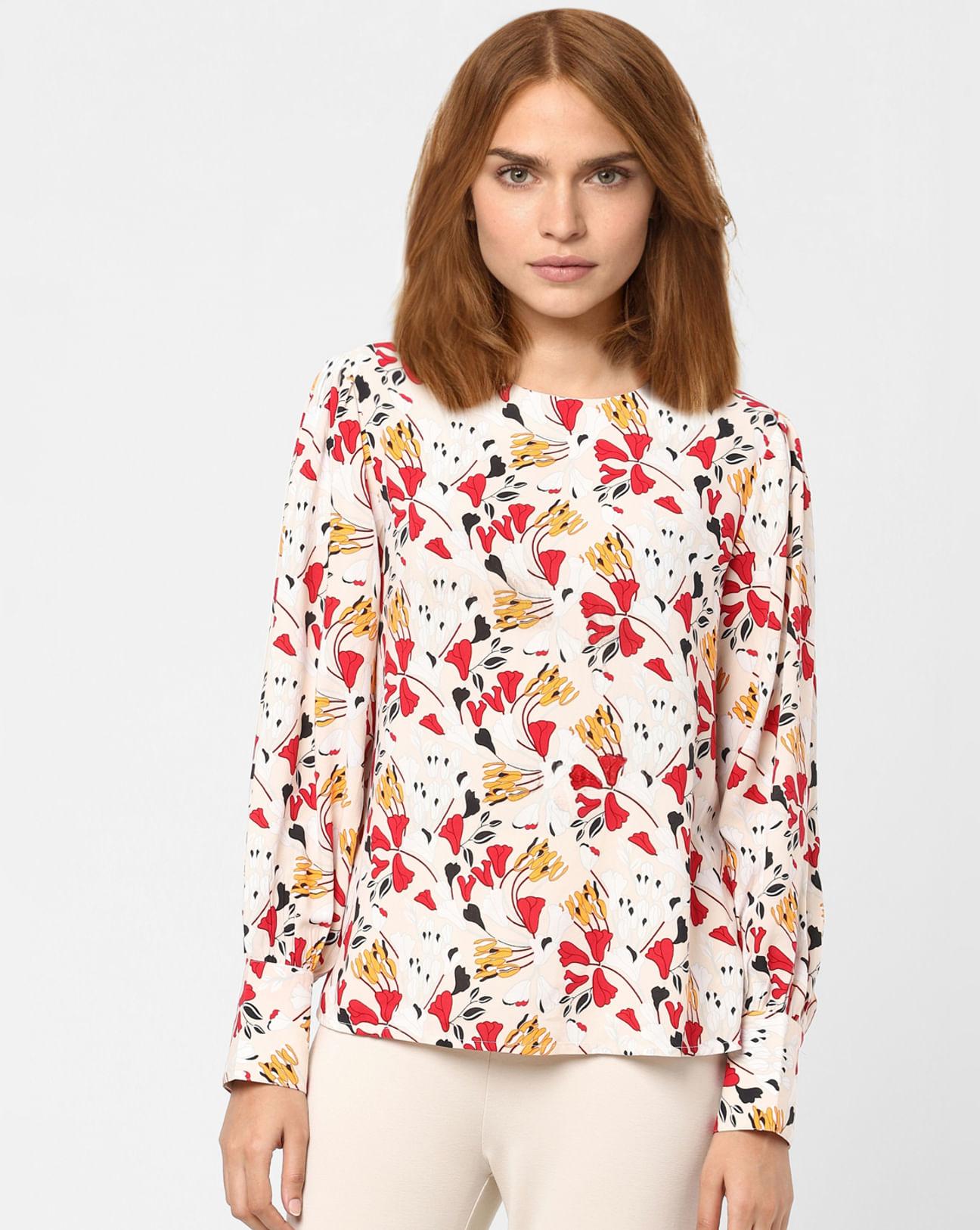 red floral print top