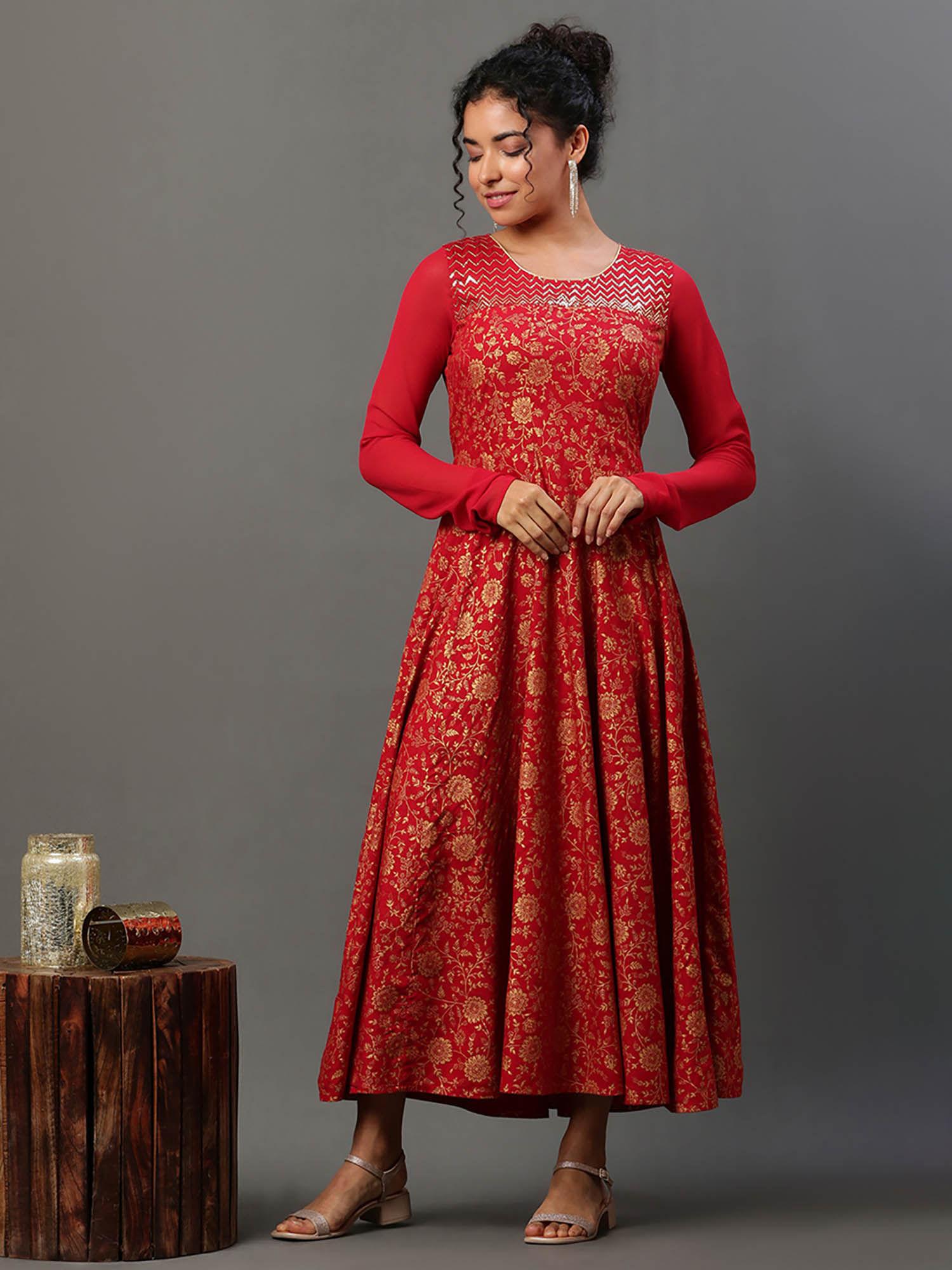 red floral printed anarkali festive kurta