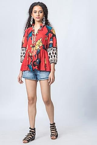 red floral printed blouse