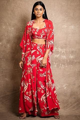 red floral printed cape set