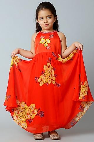red floral printed dress for girls