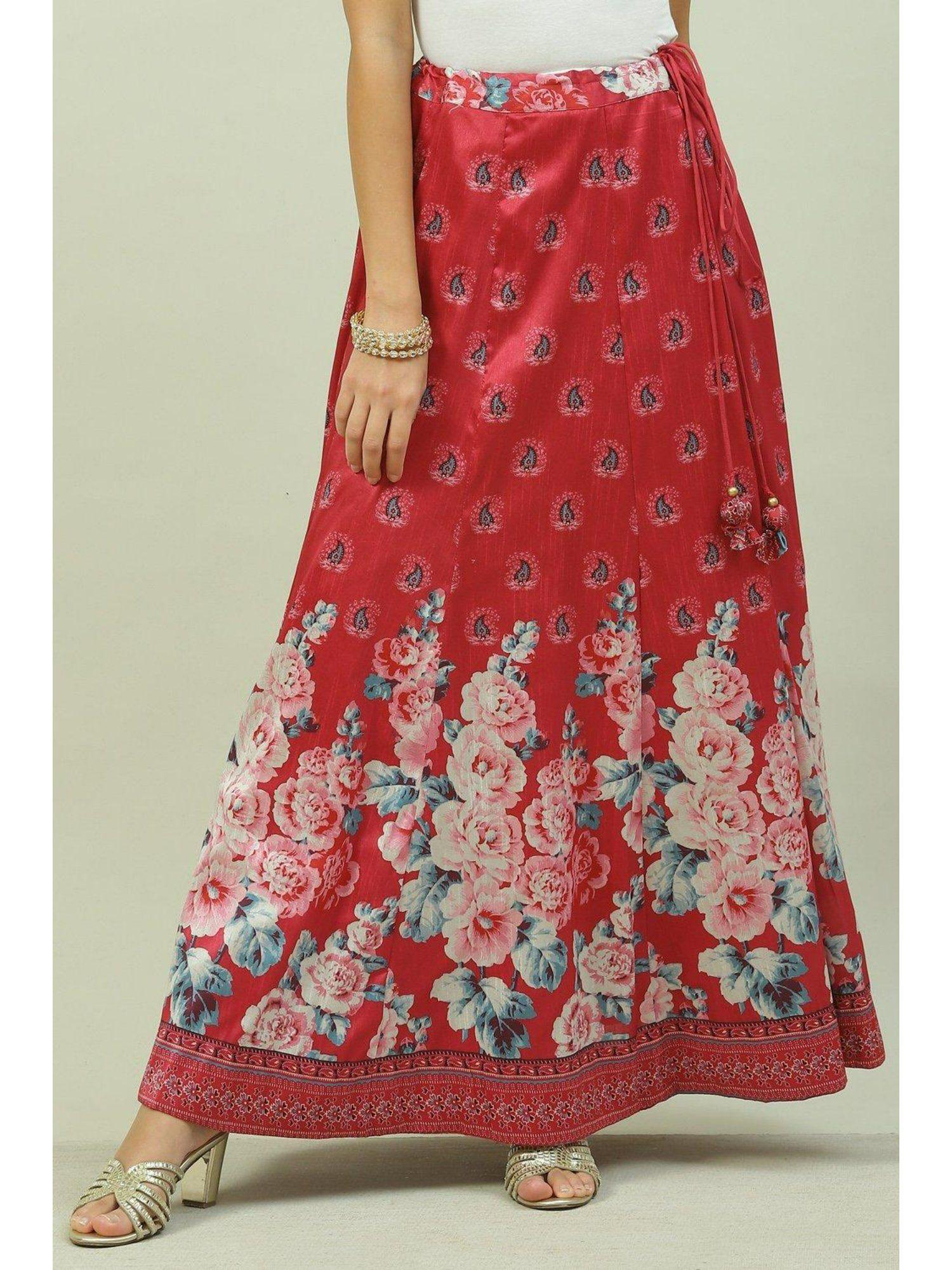 red floral printed ethnic skirt