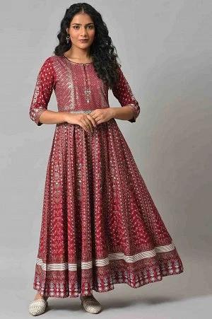 red floral printed kalidar dress