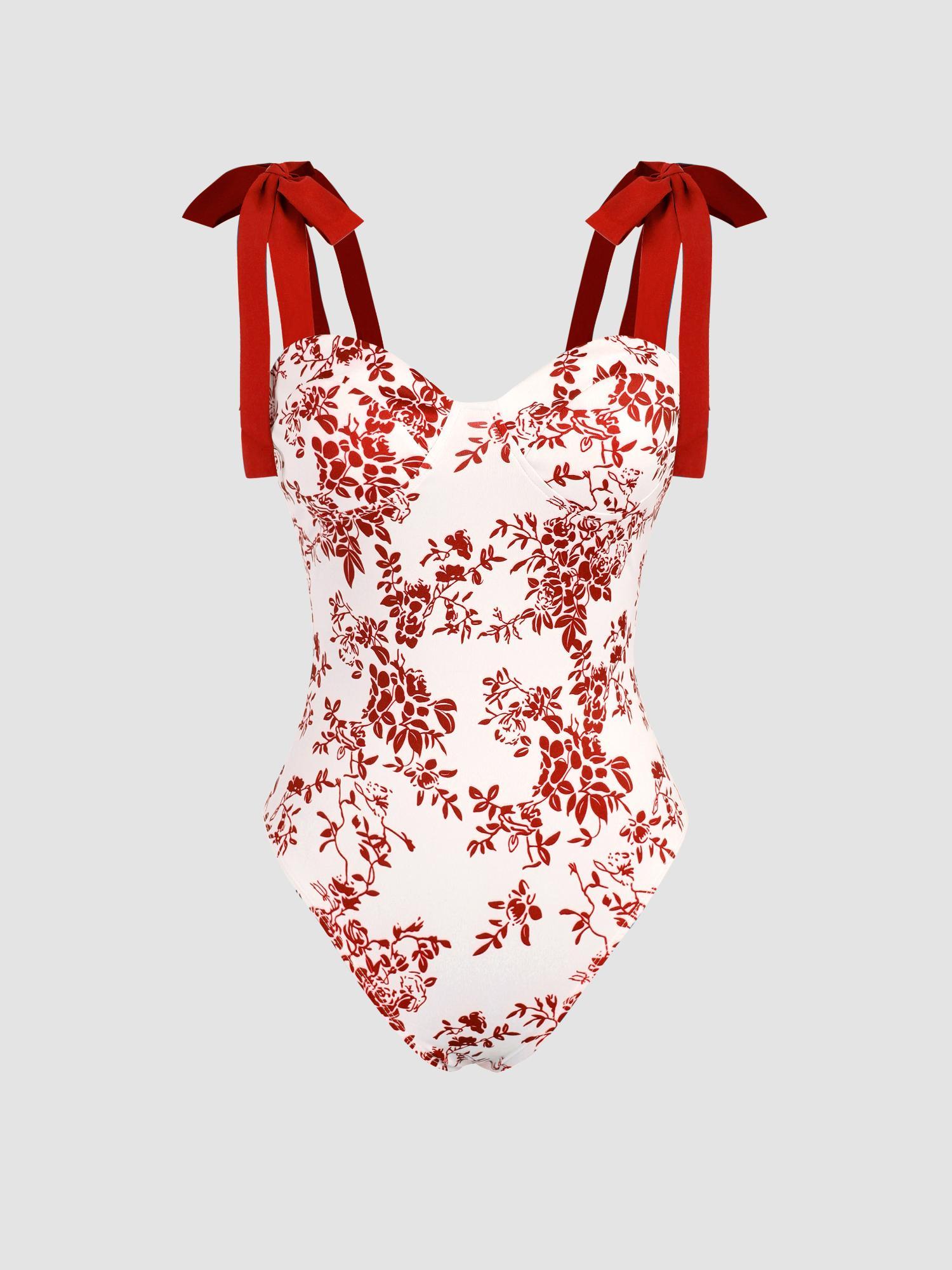 red floral printed knotted bodysuit