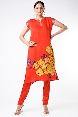 red floral printed kurta set