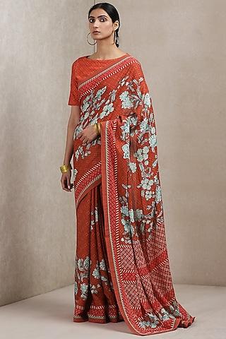 red floral printed saree