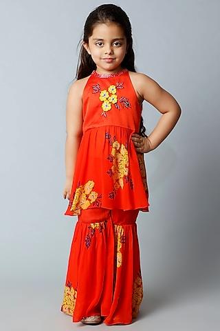 red floral printed sharara set for girls