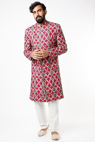 red floral printed sherwani