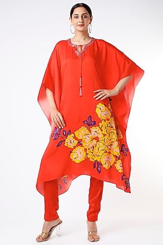 red floral printed tunic set