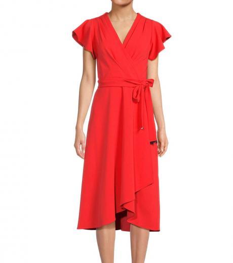 red flutter wrap dress