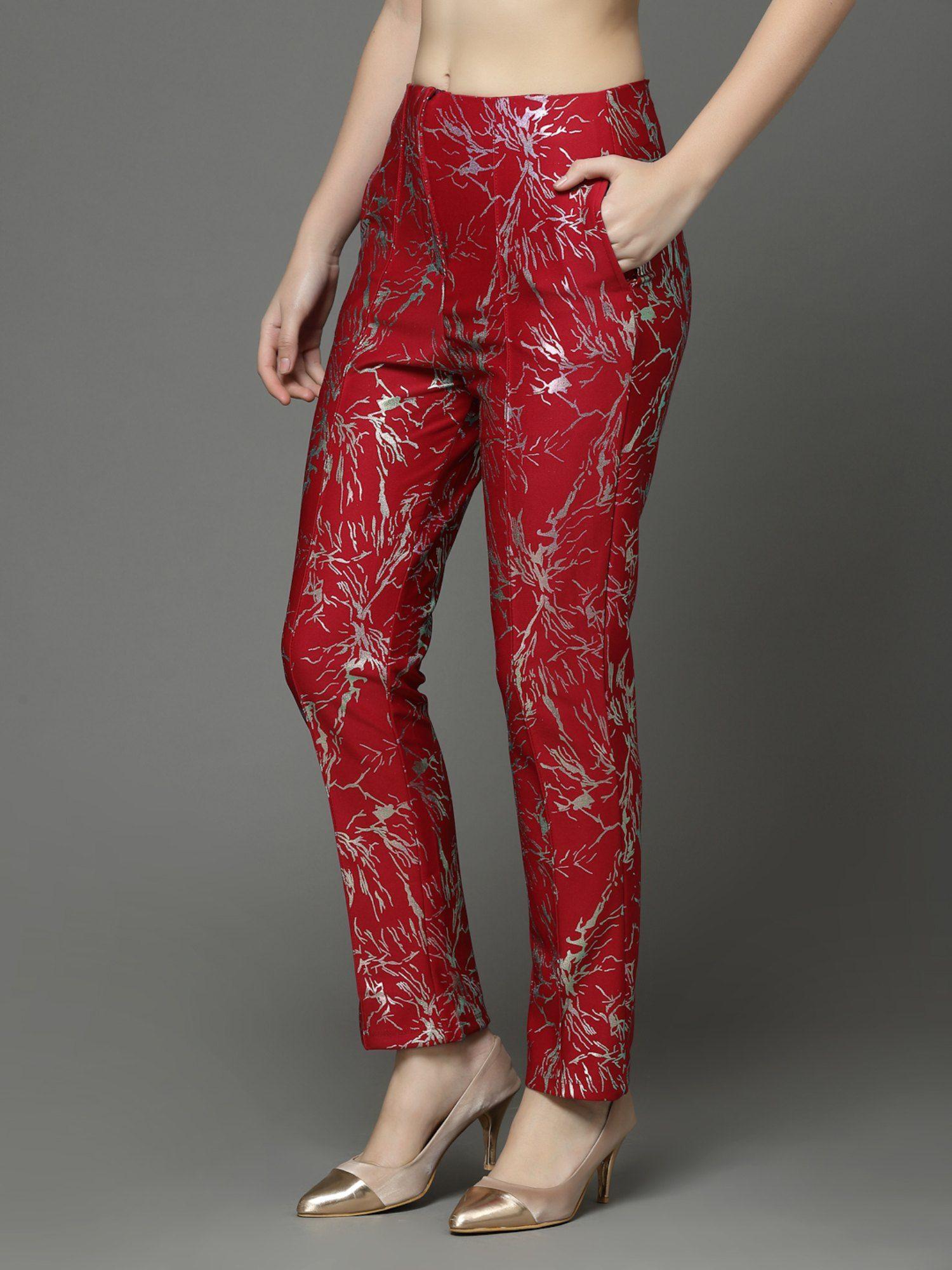 red foil print trouser