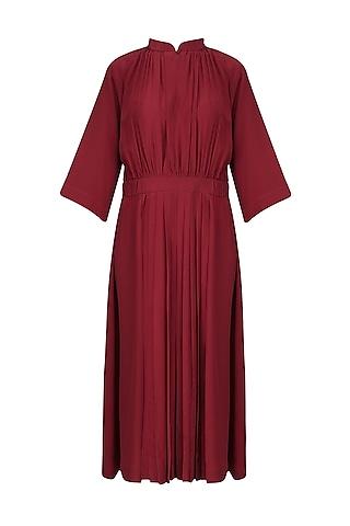 red front pleat gather dress