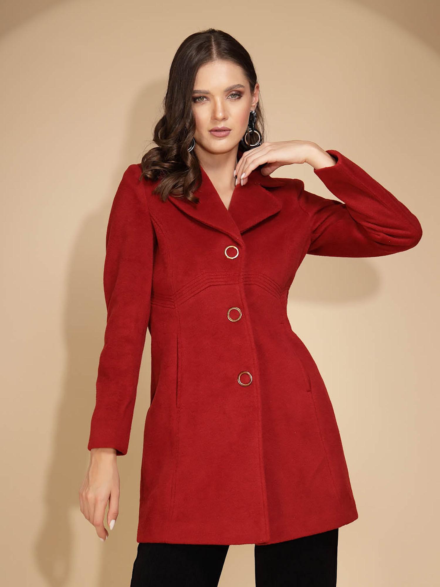 red full sleeve notched lapel coat