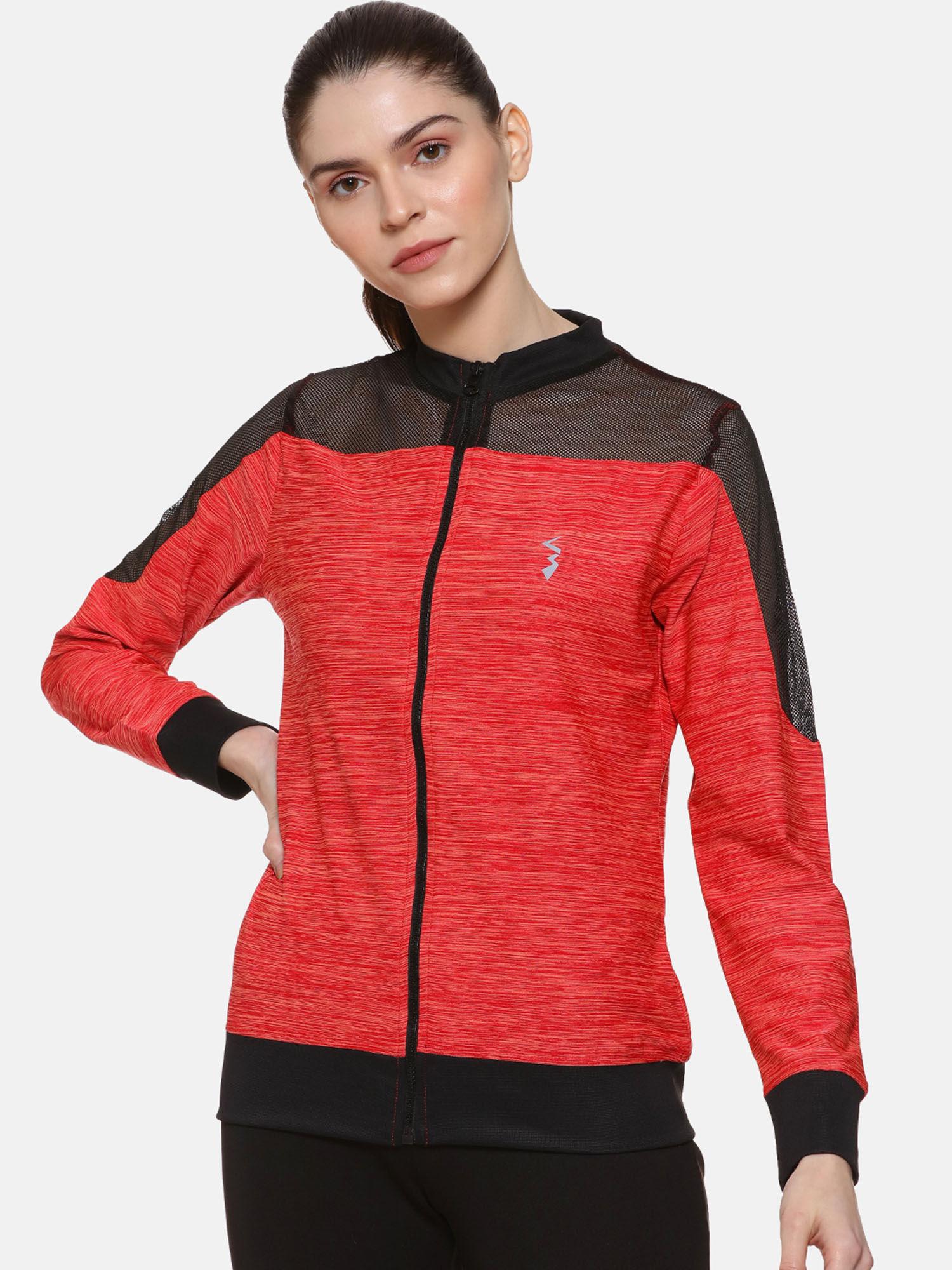 red full sleeve self design sports jacket