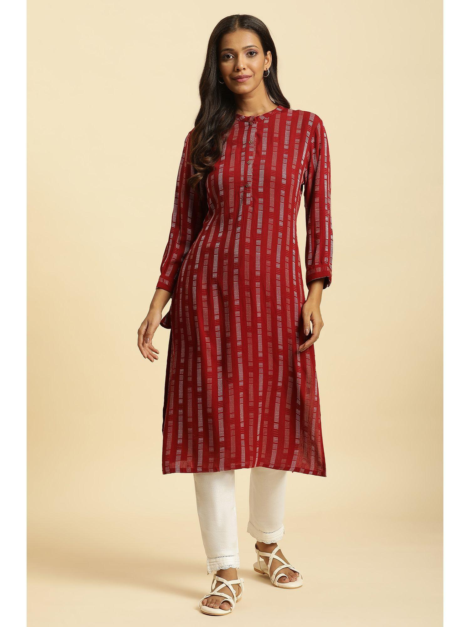 red geometric kurta