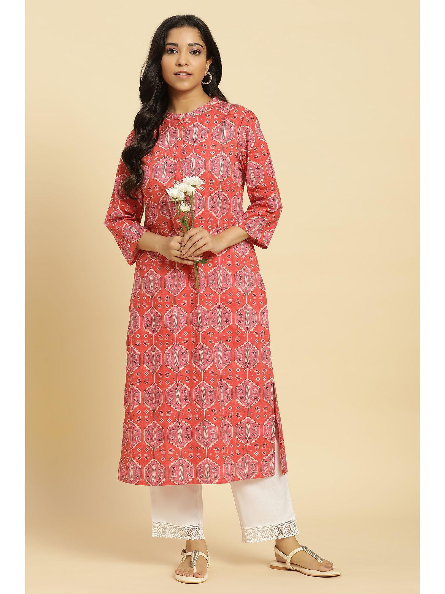 red geometric kurta