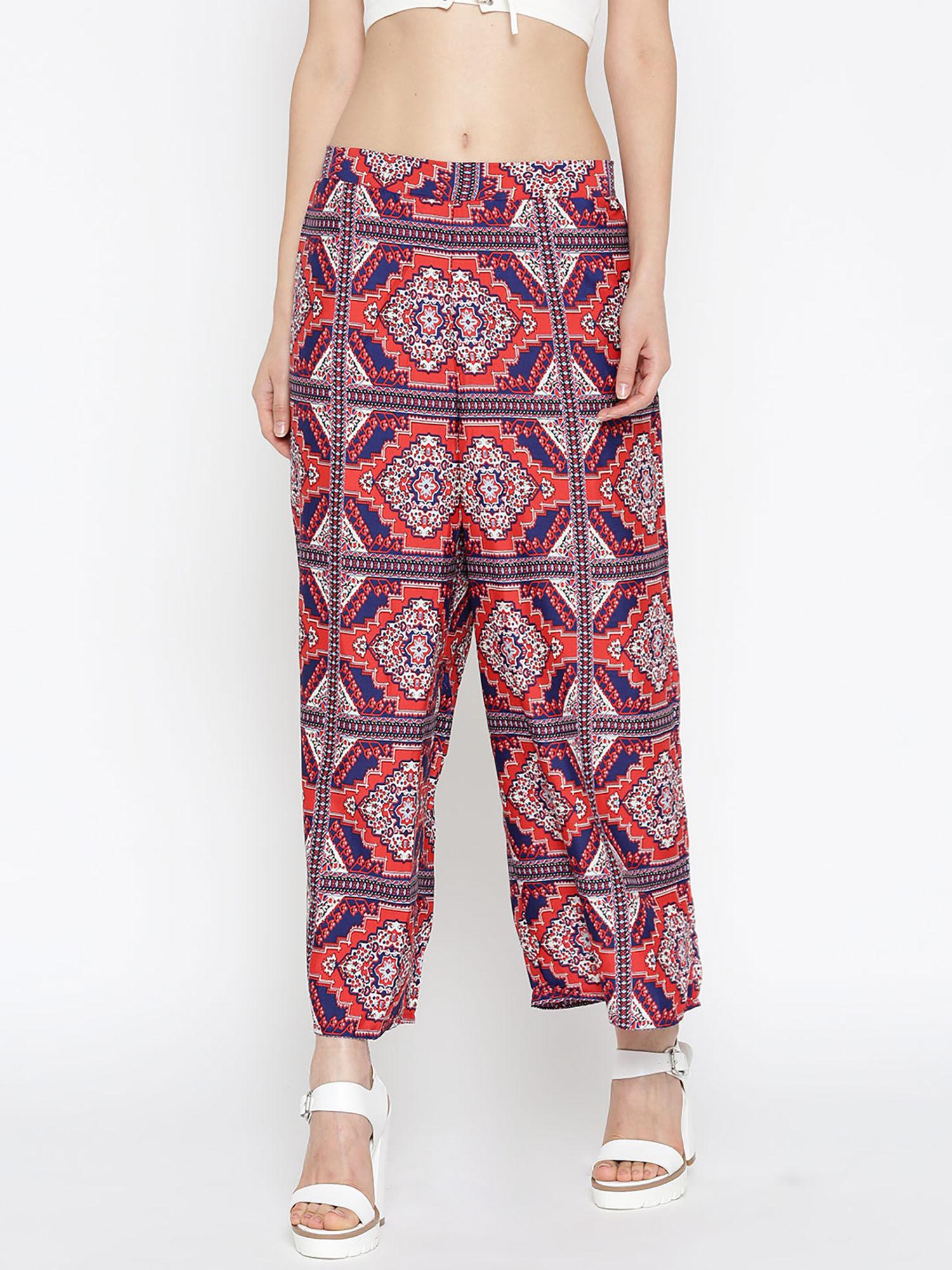 red geometric print trouser