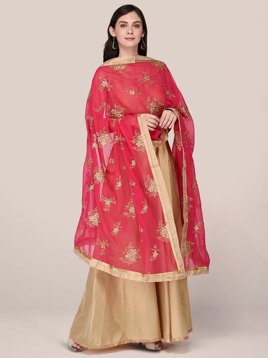 red georgette dupatta with gold embroidery