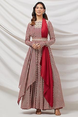 red georgette embellished anarkali set