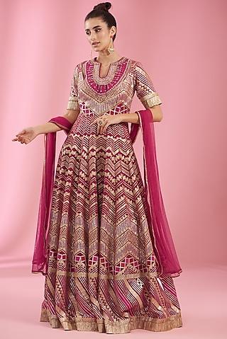 red georgette embellished anarkali set