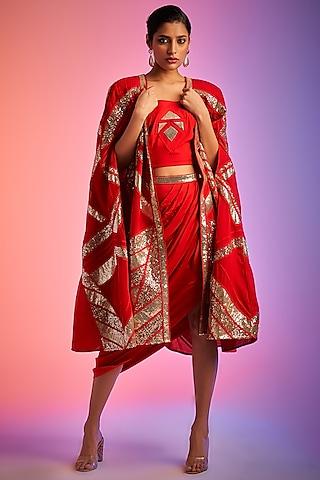 red georgette embroidered cape