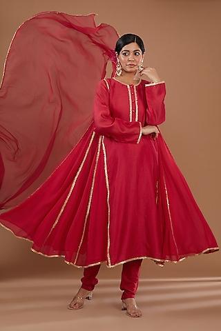 red georgette gota anarkali set