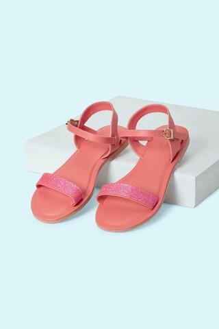 red glitter material casual girls flat sandals