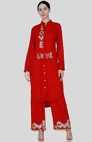 red gota embroidered tunic
