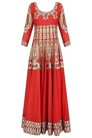red gota patti and sequins embroidered flared anarkali set