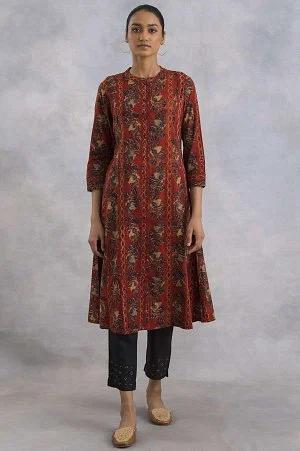 red hand block printed cotton shirtdress